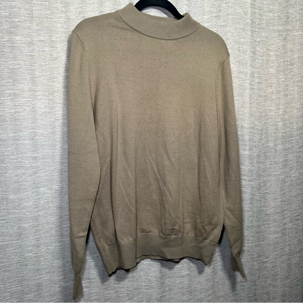 Jeff Beige Mock Neck Knit Sweater Men's Soft Minimalist Cotton Acrylic Pullover - Picture 3 of 15